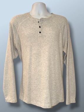Fundamental Coast Raglan Henley Shirt Long Sleeve Thermal Beige/Gray size Large